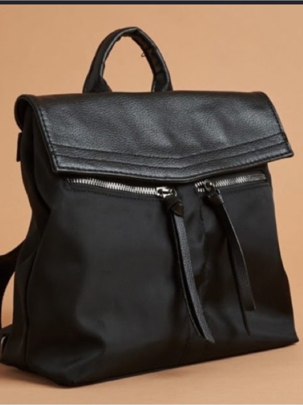 Botkier Black Nylon Mini Backpack with Leather Flap